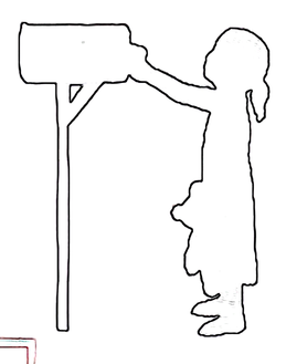 Child putting mail in box outline