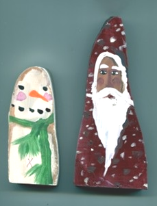 Hand painted snowman and Santa Claus