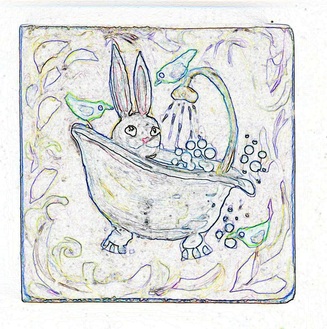 bunny rabbit in tub craft pattern outline