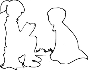 2 children outline pattern
