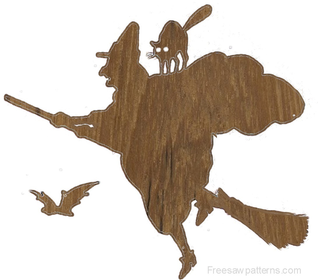wood cutout - flying witch 